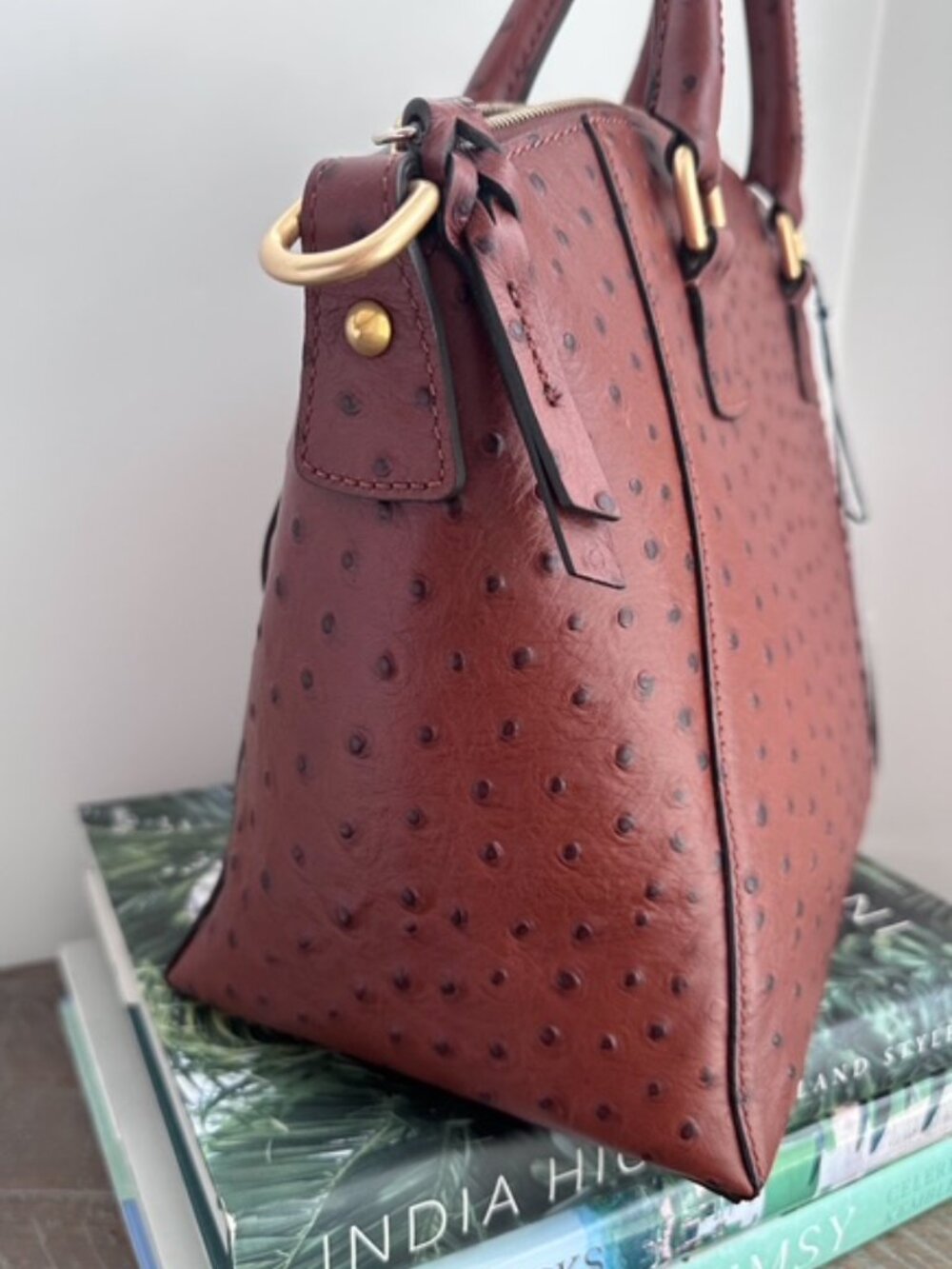 Dooney & Bourke Ostrich Embossed Leather Domed Satchel | Cognac | New with Tags - Picture 4 of 15